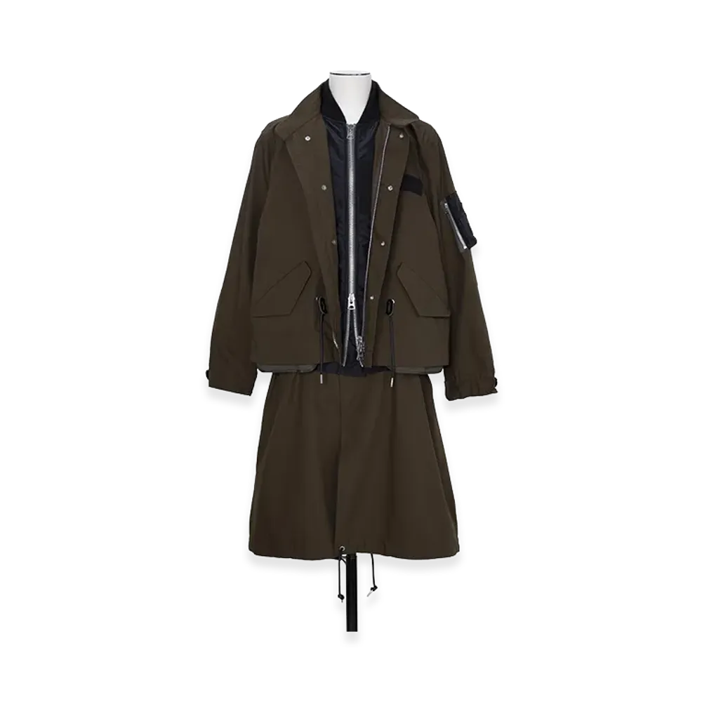 sacai Nylon Twill x Rip Stop Coat "Brown/Black"
