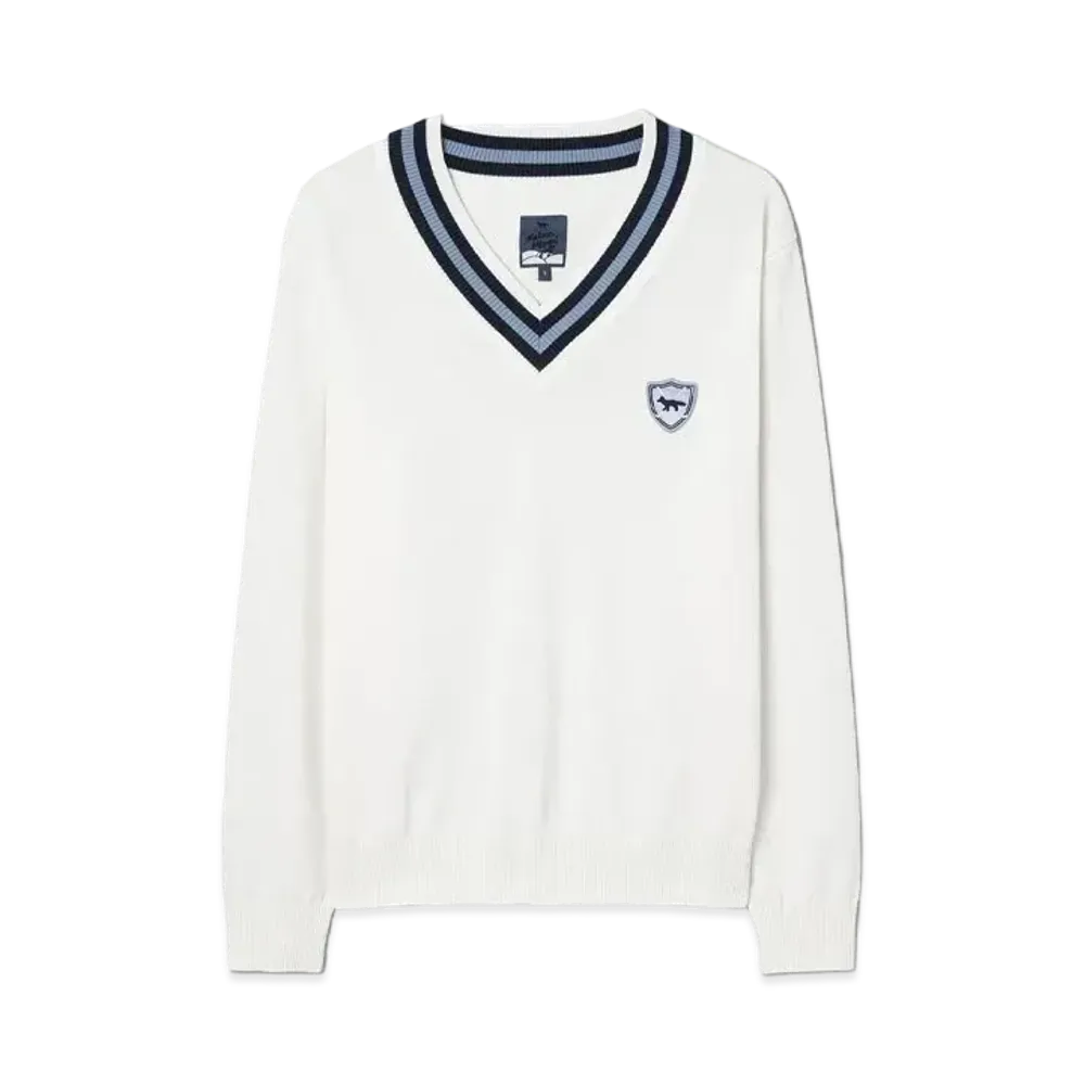 Maison Kitsune Golf Crest Logo V-Neck Prover Sweater "Ecru"