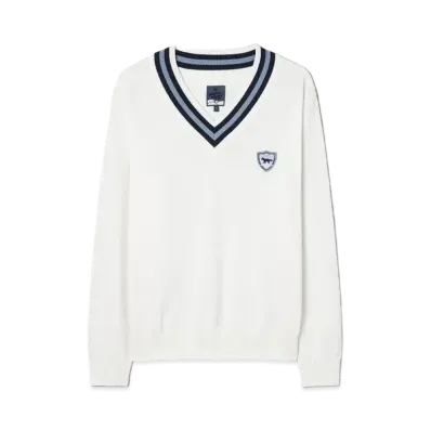 Maison Kitsune Golf Crest Logo V-Neck Prover Sweater "Ecru"