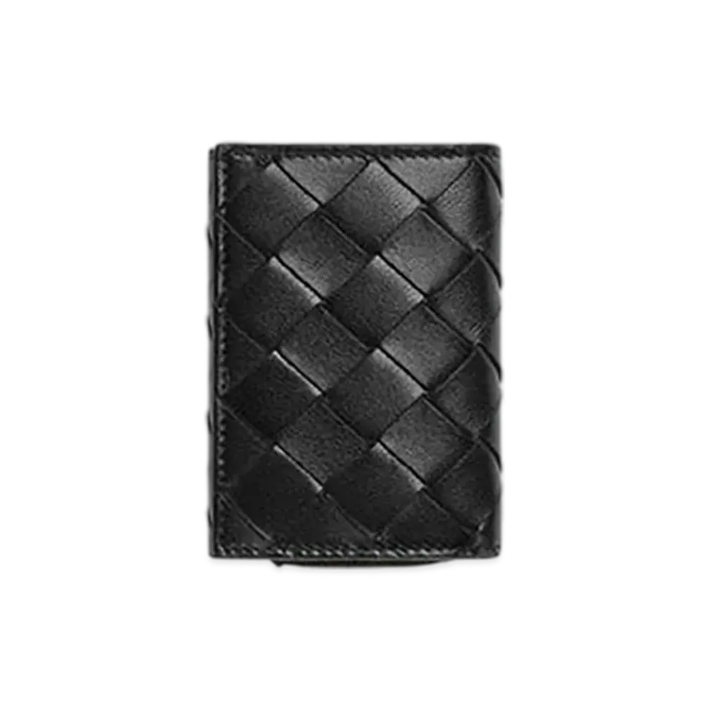 Bottega Veneta Intrecciato Tiny Tri-Fold Wallet "Black"