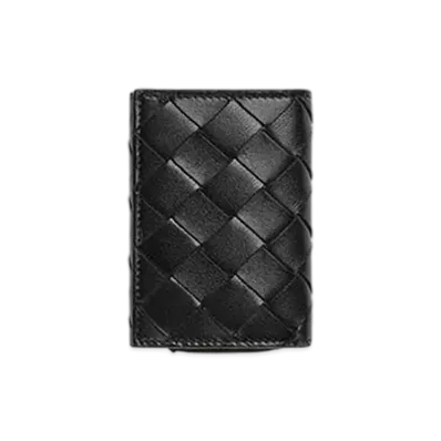 Bottega Veneta Intrecciato Tiny Tri-Fold Wallet "Black"