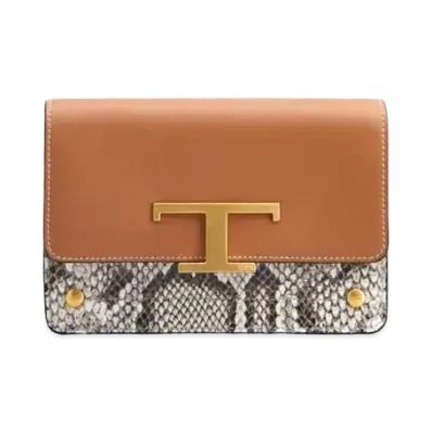 TOD'S Timeles Leather Belt Bag With Metal Shoulder Strap Micro "Brown/Cream/Black"