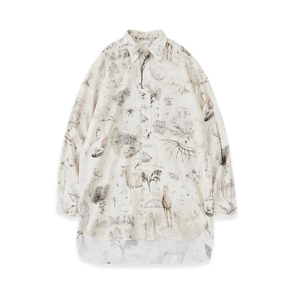NICENESS V.Iommi Printed Detachable Collar Long Shirt "Beige"