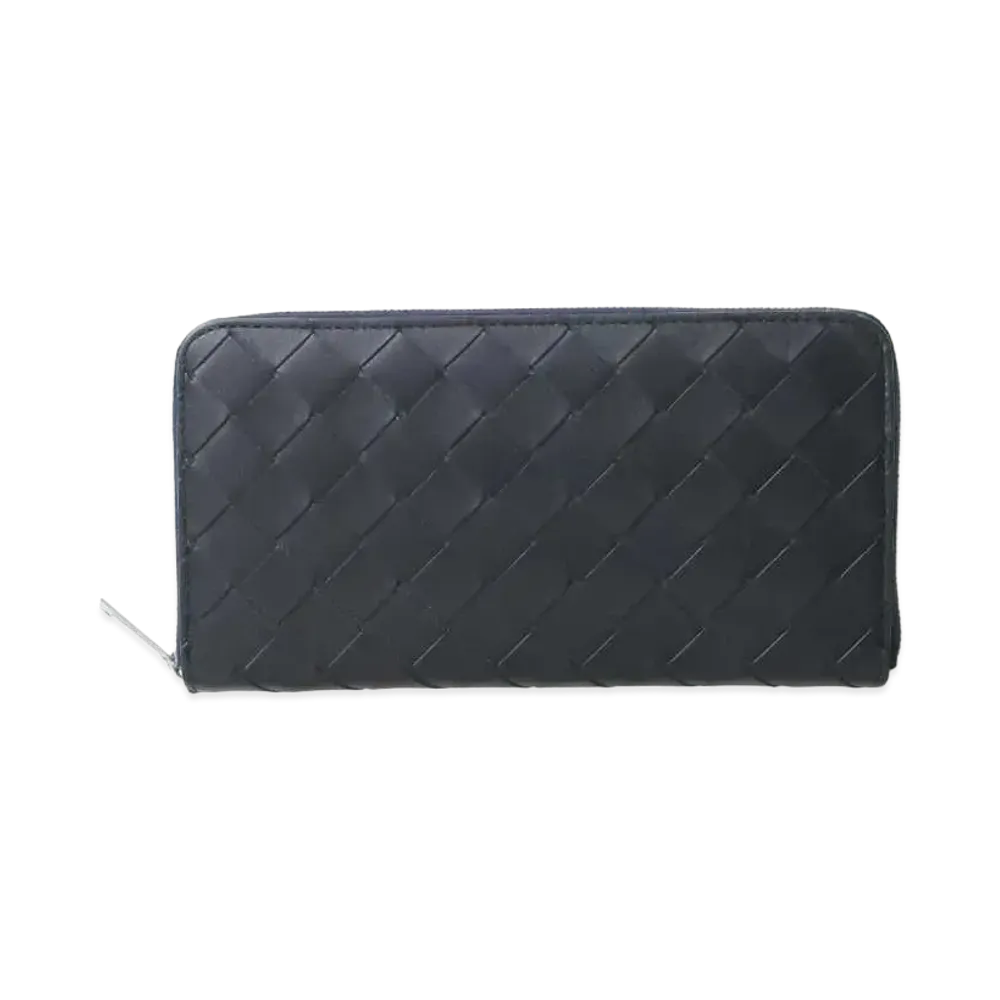 Bottega Veneta Intrecciato Calfskin Zip Around Wallet "Black/Papaya"