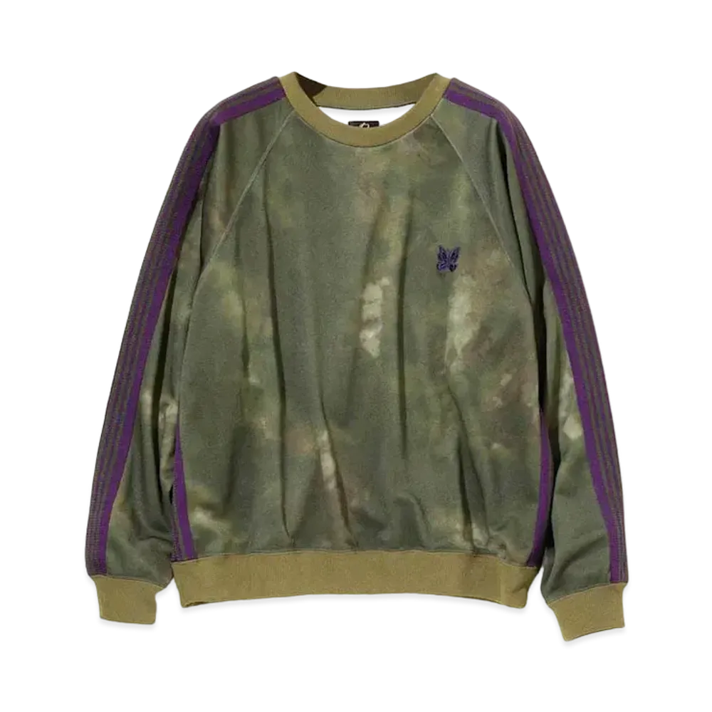 Needles TRACK CREW NECK SHIRT - POLY SMOOTH / UNEVEN-DYE PRINTED "Olive"