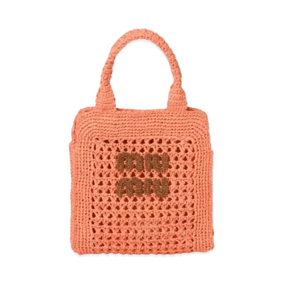 MIUMIU Raffia-Effect Crochet Fabric Tote Bag "Tulip/Cognac"