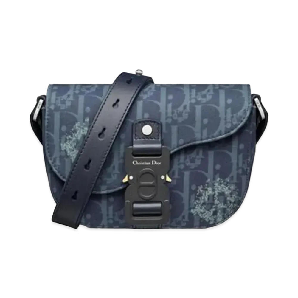 Dior Saddle Pouch With Strap Dior Oblique and Peace Sign Dior Tears Denim "Blue"