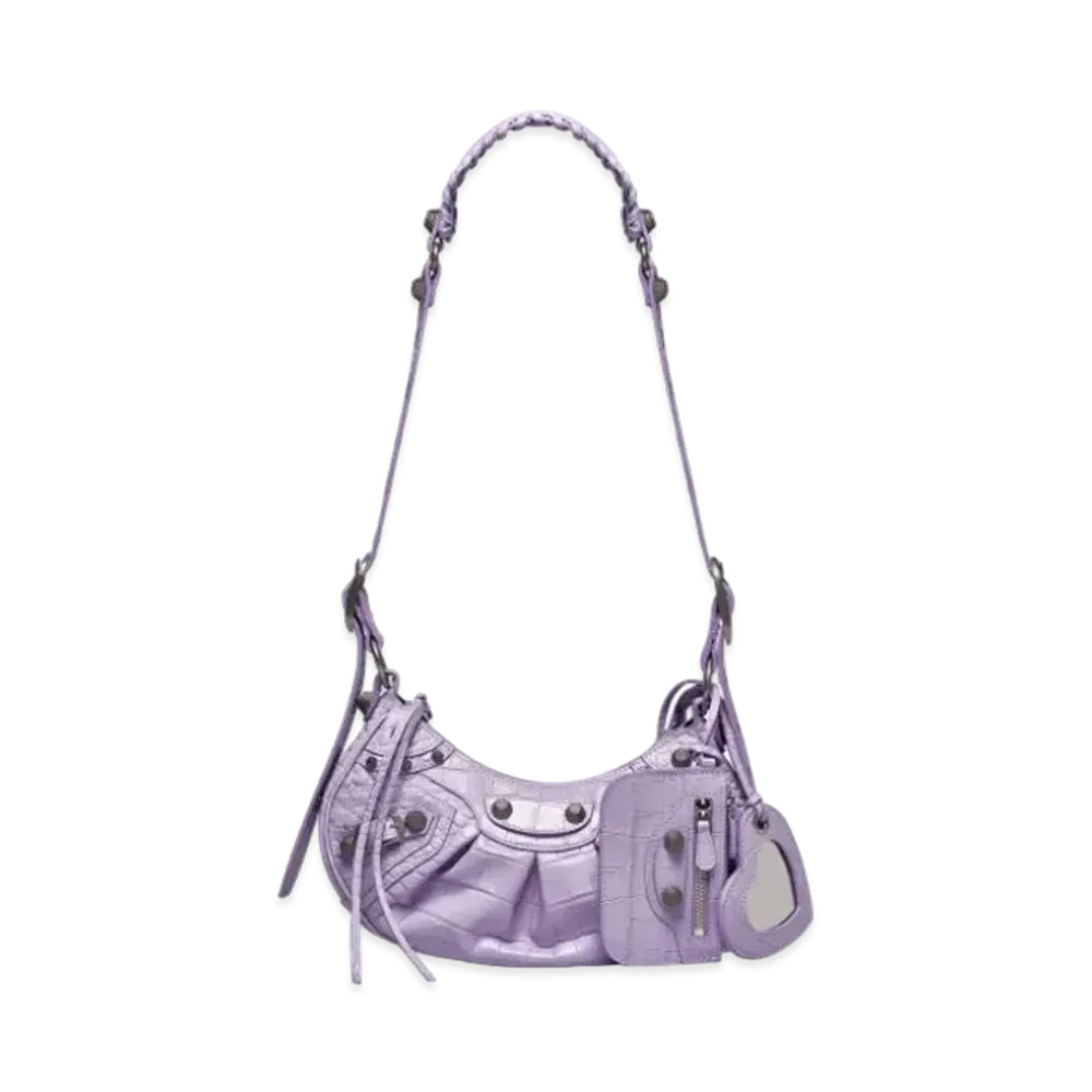 BALENCIAGA Le Cagole XS Shoulder Bag Crocodile Embossed "Purple"