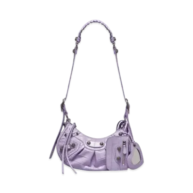 BALENCIAGA Le Cagole XS Shoulder Bag Crocodile Embossed "Purple"