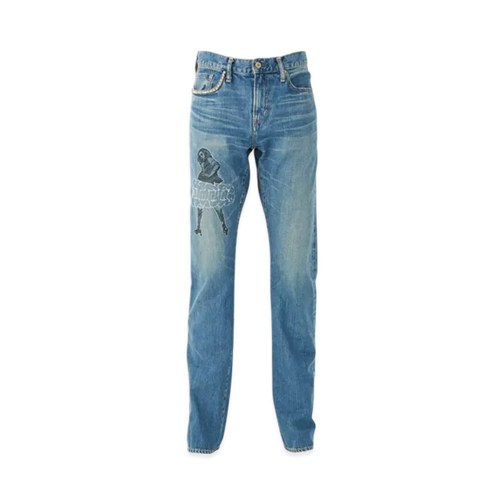 HYSTERIC GLAMOUR Vixen Girl Embroidered Slim Straight Denim Pants "Light Indigo Blue"