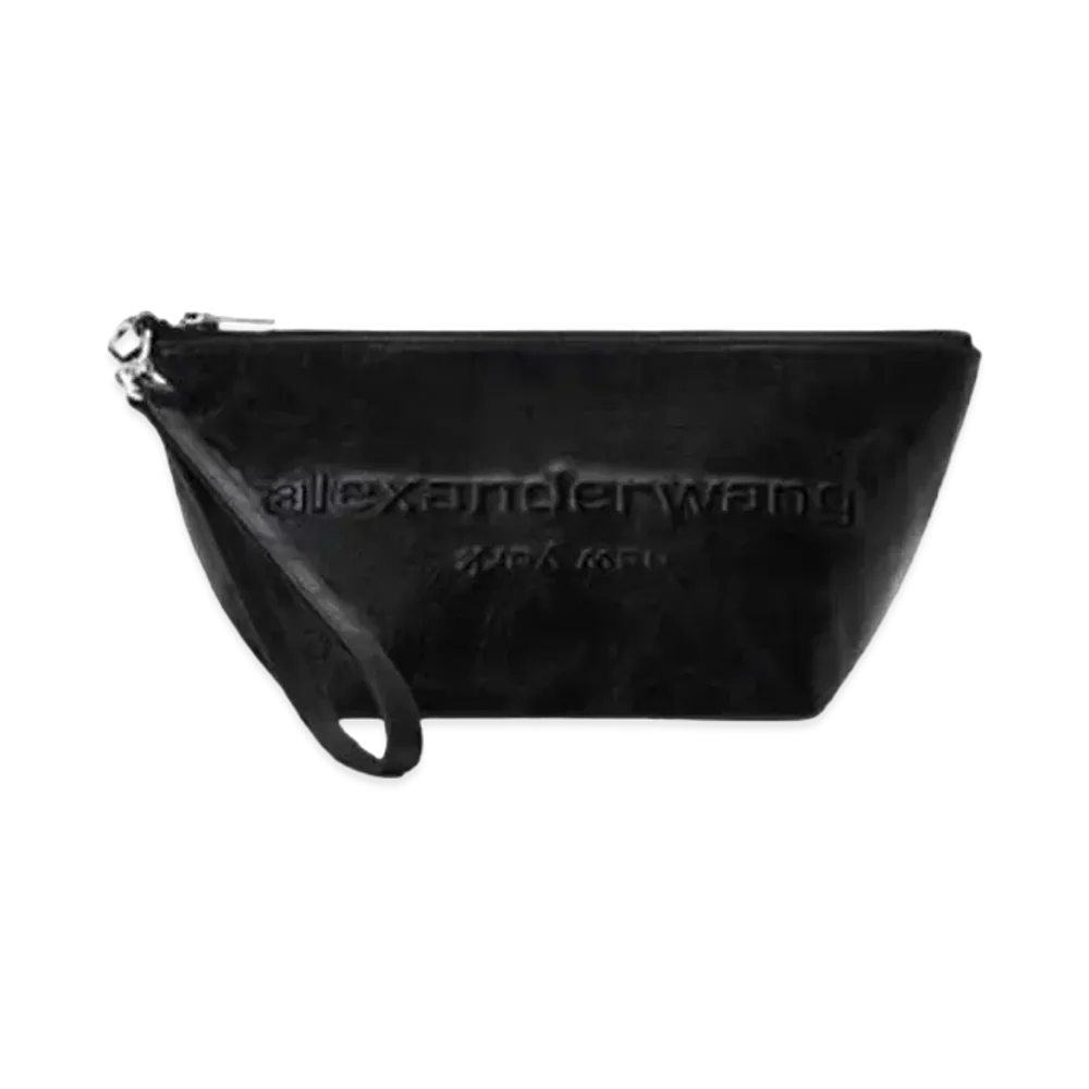 Alexander Wang Punch Crackle Patent Leather Wristlet Strap Pouch "Black"