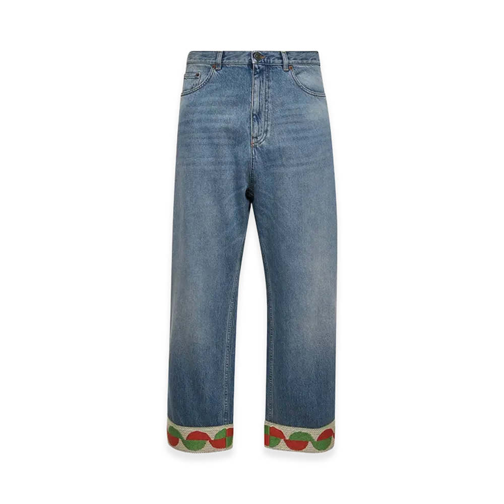 Valentino Denim Trousers With Jacquard Hem "Blue"
