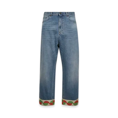 Valentino Denim Trousers With Jacquard Hem "Blue"
