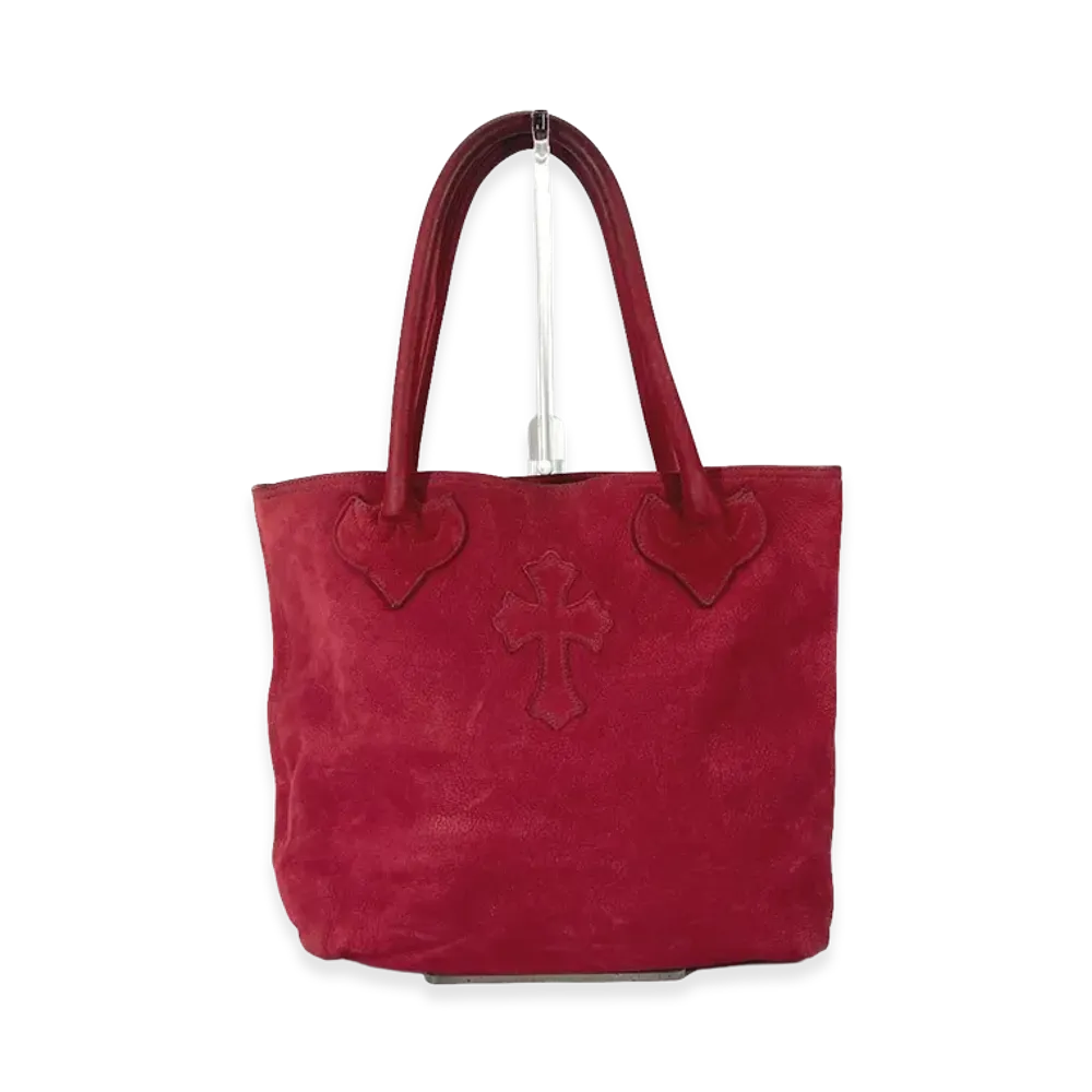 Chrome Hearts FS Tote Suede Leather Cross Patch Tote Bag "Red"