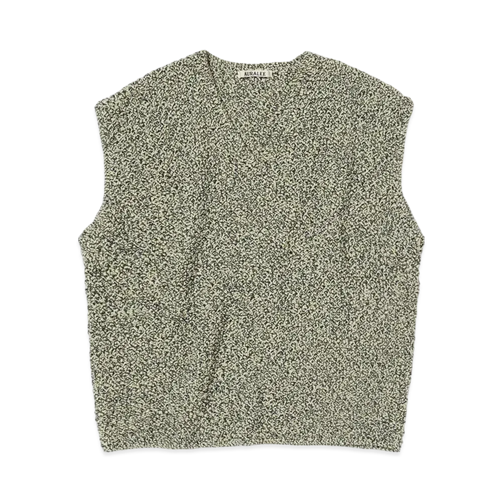 AURALEE Cotton Cashmere Cord Knit Vest "Lime/Navy"
