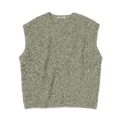 AURALEE Cotton Cashmere Cord Knit Vest "Lime/Navy"