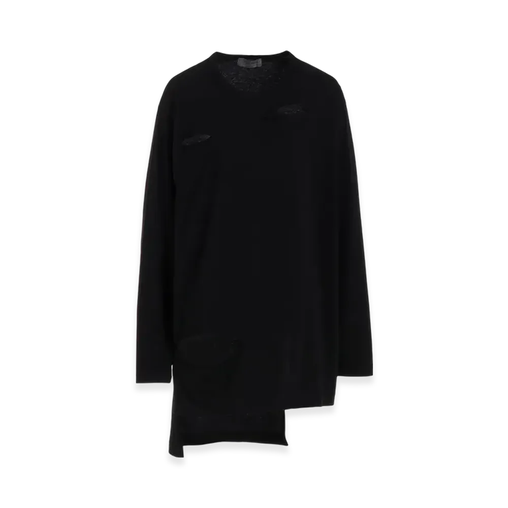 Yohji Yamamoto POUR HOMME Combed Single Jersey Slit Detail L Sleeve T B "Black"