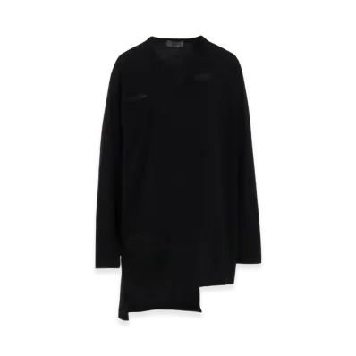 Yohji Yamamoto POUR HOMME Combed Single Jersey Slit Detail L Sleeve T B "Black"