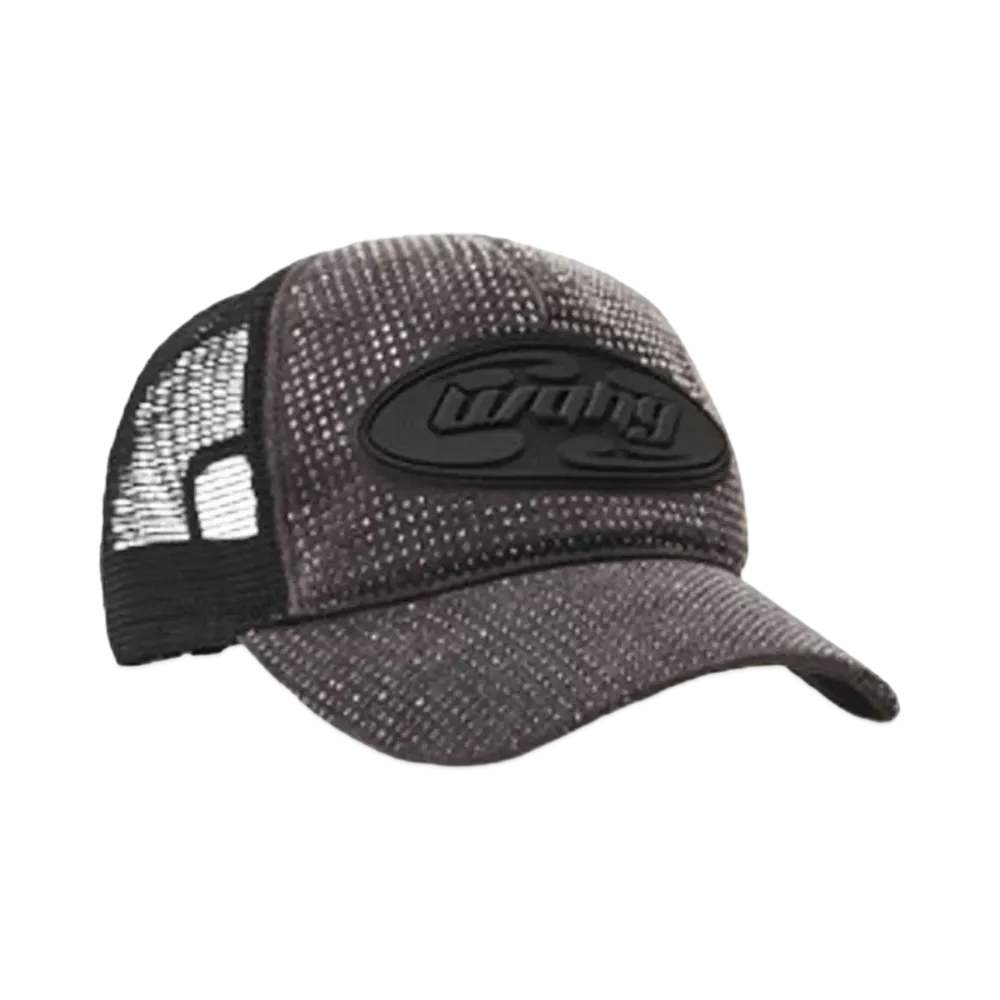 Alexander Wang Logo Crystal Hotfix Cotton Canvas Trucker Hat "Saloon Bar"