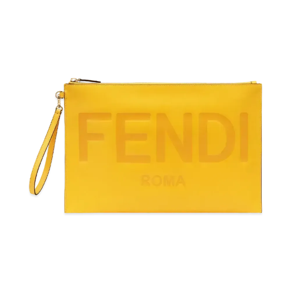 FENDI Flat Slim Clutch Large Leather "Yellow"