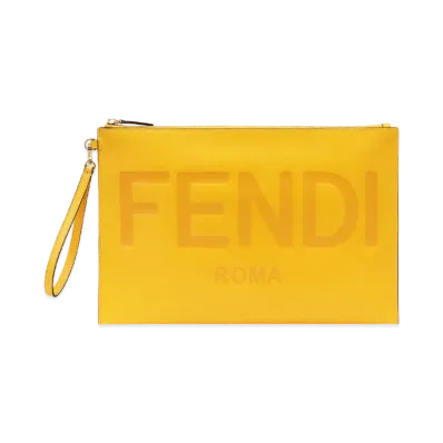 FENDI Flat Slim Clutch Large Leather "Yellow"