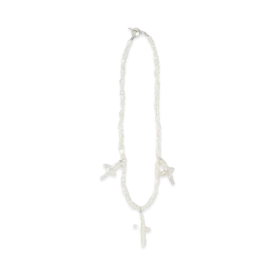 COOTIE PRODUCTIONS Distortion Cross Pearl Necklace (Type-2) "WHITE"