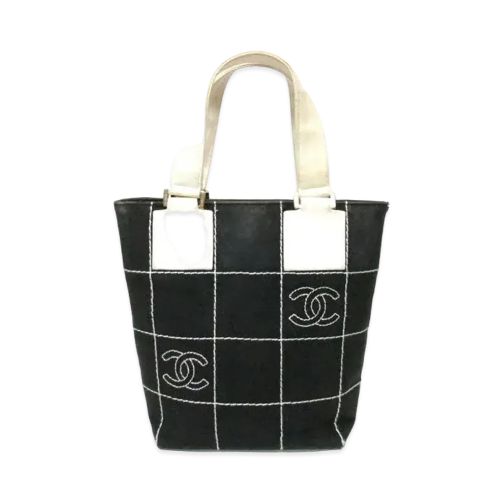 CHANEL Chocolate Bar Canvas Tote Bag "Black"