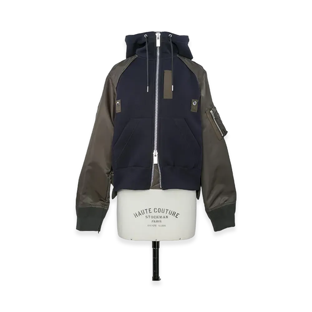 sacai Women's Sponge Sweat Hoodie "Navy/Dark Khaki"