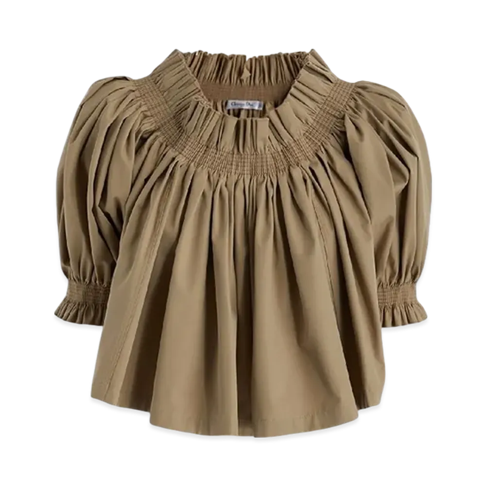 Dior Women's Gather Puff Shoulder Cotton Blouse "Beige"