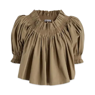 Dior Women's Gather Puff Shoulder Cotton Blouse "Beige"