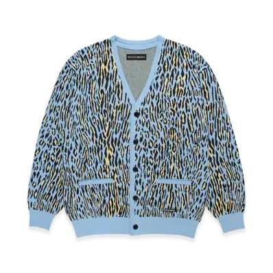 WACKO MARIA Leopard Jacquard Knit Cardigan "Light Blue"