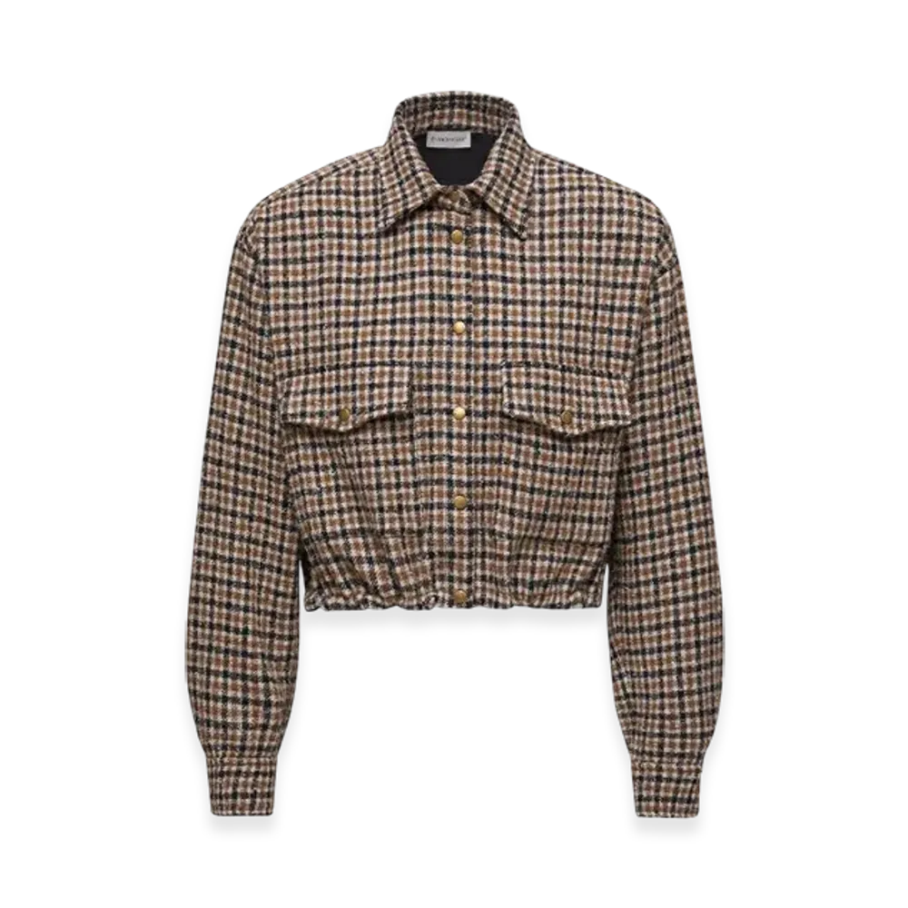 MONCLER Check Wool Blend Long Sleeve Shirt "Brown"