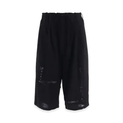 Y's Cotton Crochet Patchwork 3 Tuck Half Pants "Black"