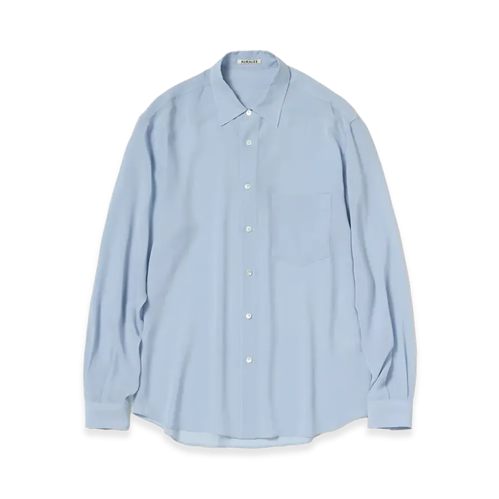 AURALEE Airy Silk Georgette Shirt "Light Blue"
