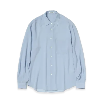 AURALEE Airy Silk Georgette Shirt "Light Blue"