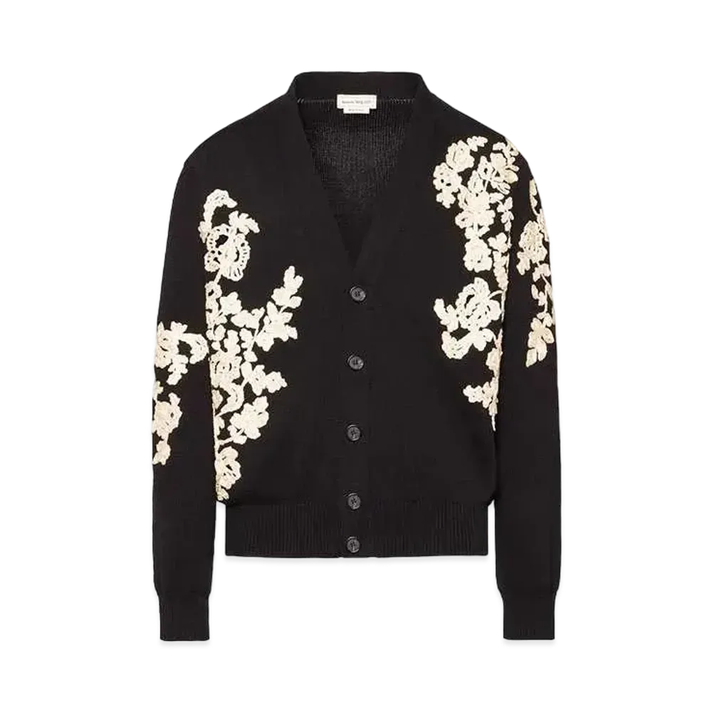 Alexander McQUEEN Floral Embroidery Cardigan "Black/Ivory"