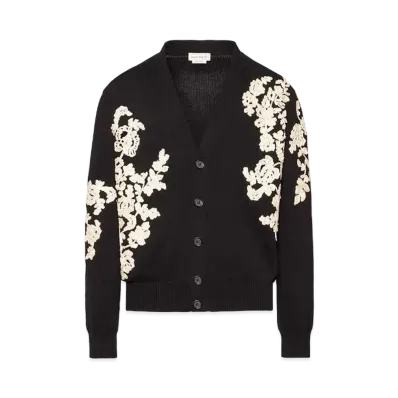 Alexander McQUEEN Floral Embroidery Cardigan "Black/Ivory"