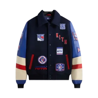 Kith x The New York Rangers Wool Leather Varsity Jacket "Nocturnal"