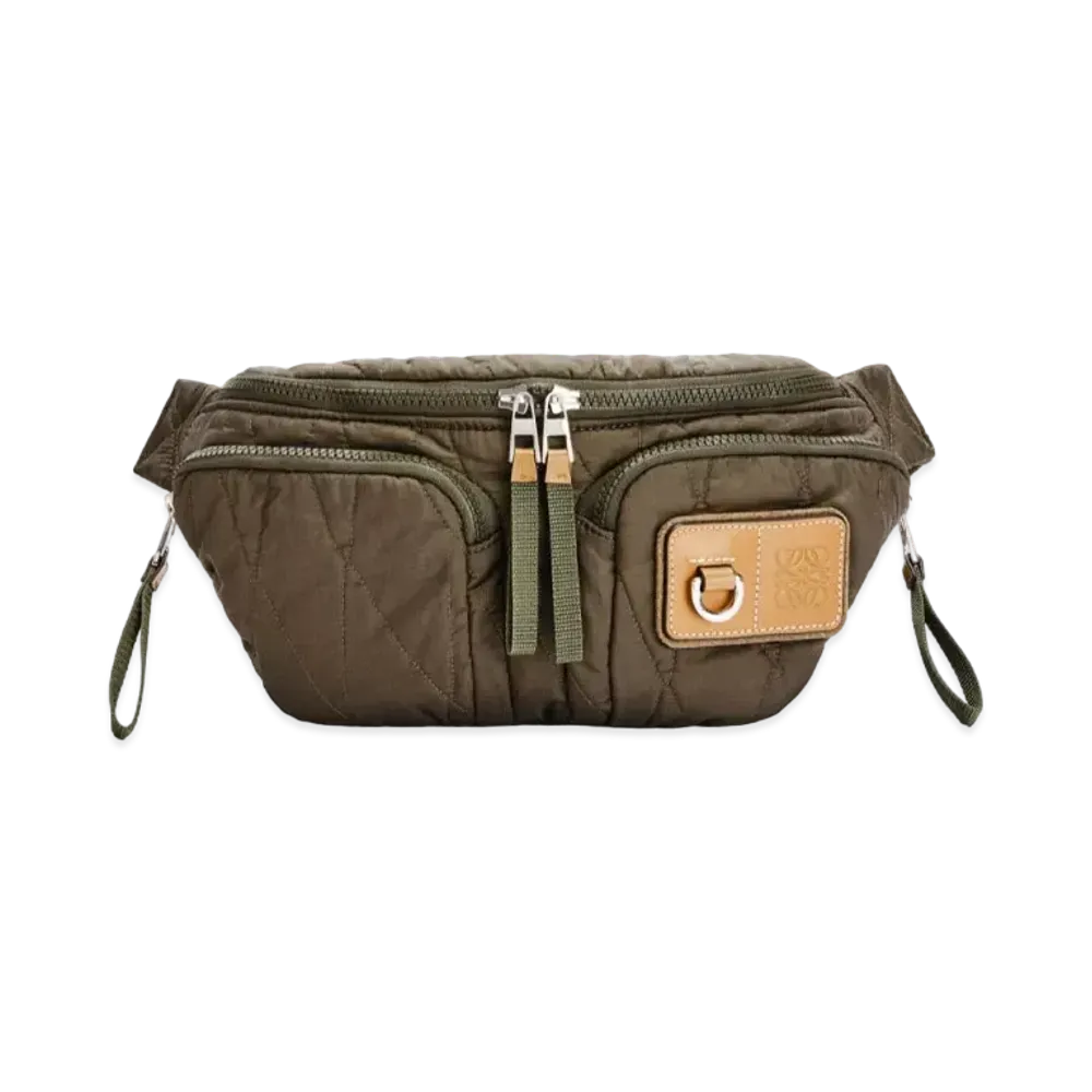 LOEWE Bumbag In Upcycled Quilted Textile "Dark Olive Green"