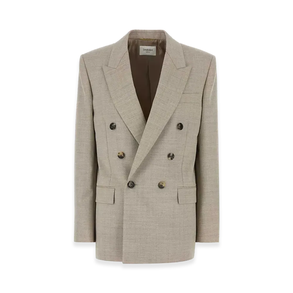 Saint Laurent Women's Cappuccino Wool Blazer "Beige/Tan"