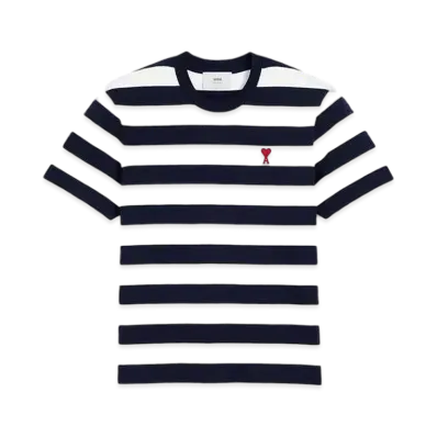 AMI PARIS Stripe Organic Cotton Heavy Jersey AMI DE COEUR T-shirt "Black & White"
