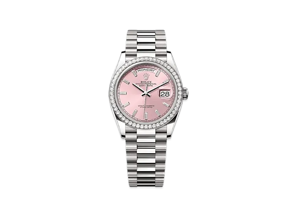 ROLEX Day-Date 36mm White Gold Diamond 128349RBR "Pink"