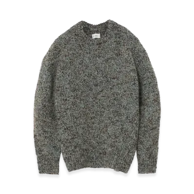 YOKE Wool Mohair Blend Mottle yarn Triple Marl Crewneck Sweater "MistGreen Brown"