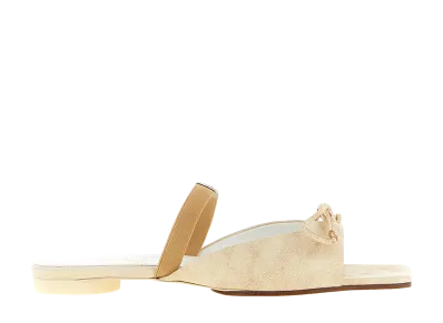 MM6 Maison Margiela Women's Square Toe Bow Detail Leather Sandals "Alabaster"