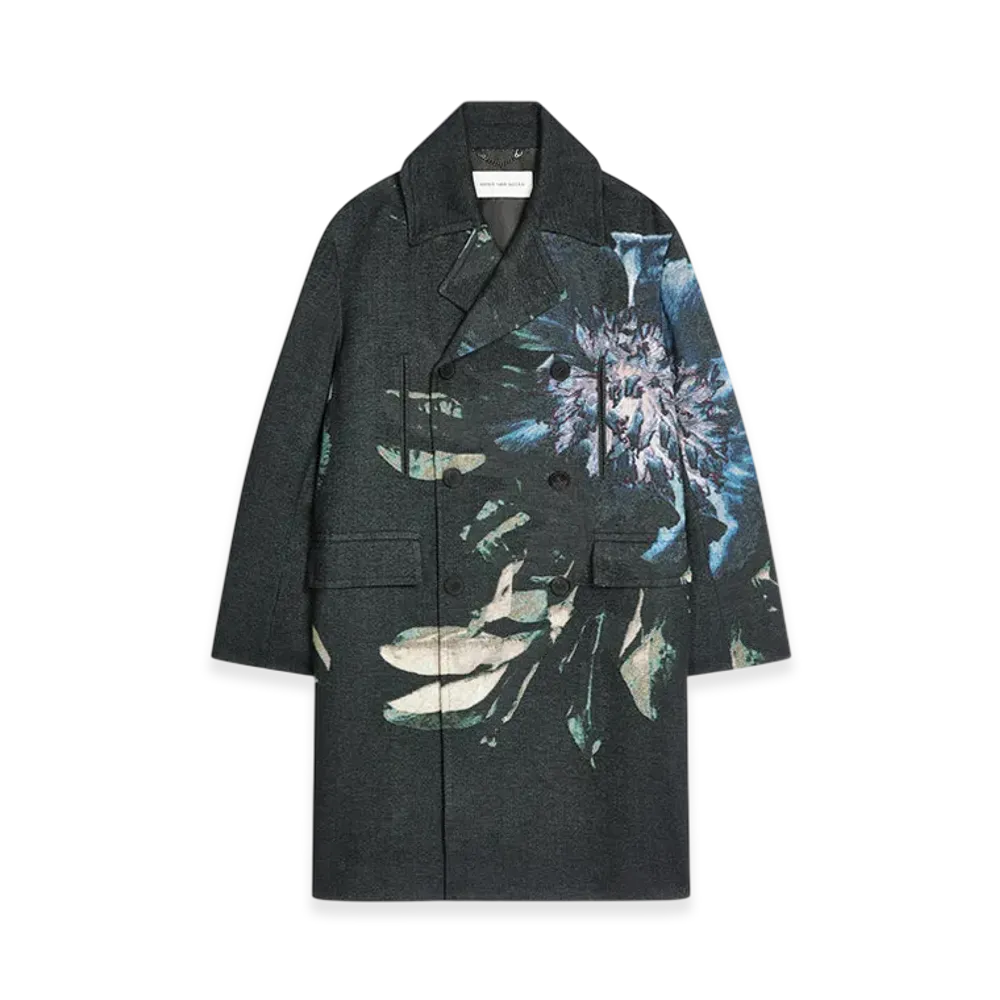 DRIES VAN NOTEN Jacquard Caban Coat "Black"