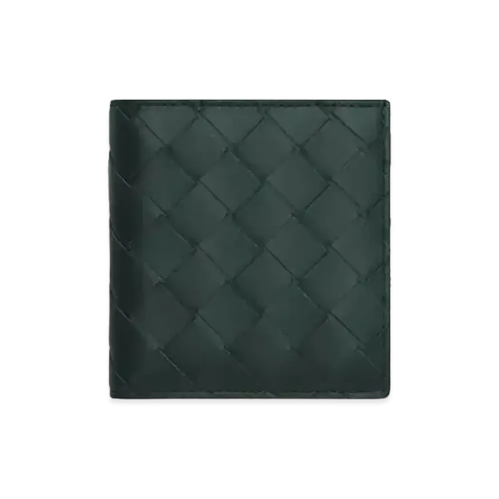 Bottega Veneta Intrecciato Calfskin Bi-fold Compact Wallet "Inkwell/Pale Blue"