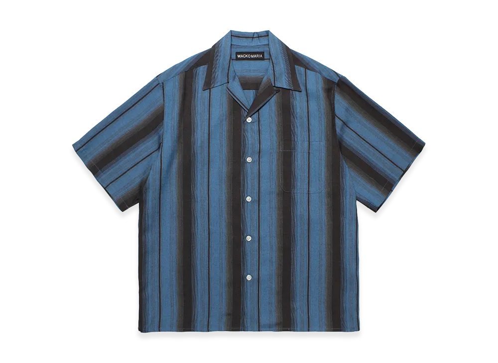 WACKO MARIA Ombre Stripe Open Collar Shirt "Blue"