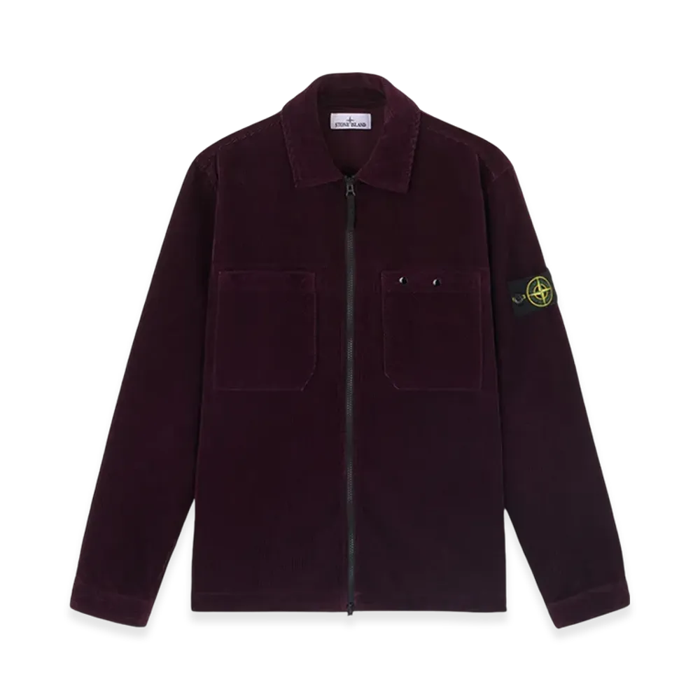 Stone Island 11604 Organic Cotton Corduroy 800 Overshirt with Zipper Fastening - 24FW "Burgundy"