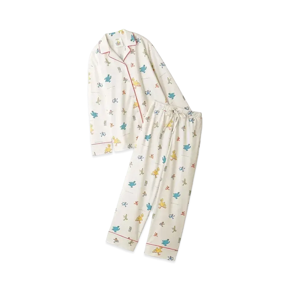 GELATO PIQUE x Sesame Street All Over Pattern Shirt & Long Pants Set "Off White"
