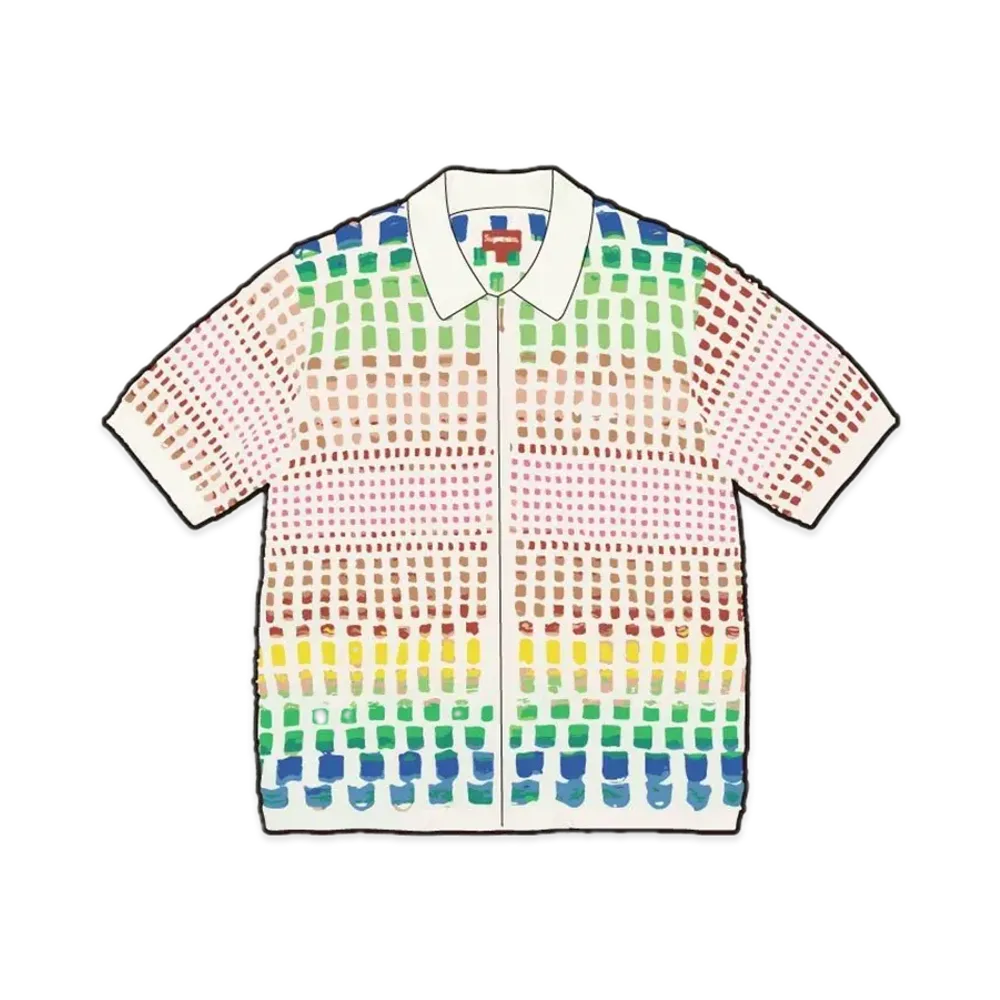 シュプリーム グレイディエント グリッド ジップ アップ ポロ "ナチュラル"